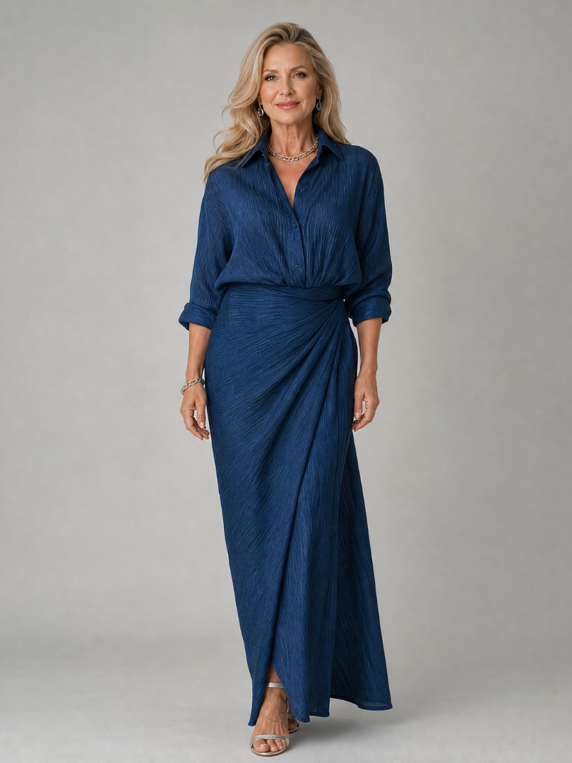 Leonora | Elegante Wikkel-Maxikleed in Marine