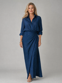 Leonora | Elegante Wikkel-Maxikleed in Marine