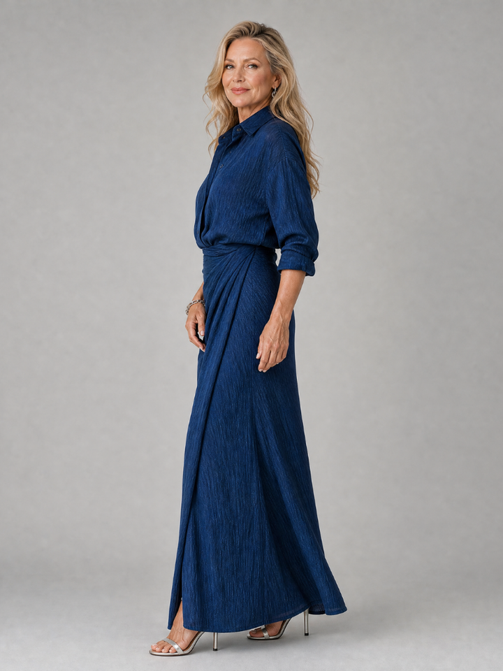 Leonora | Elegante Wikkel-Maxikleed in Marine