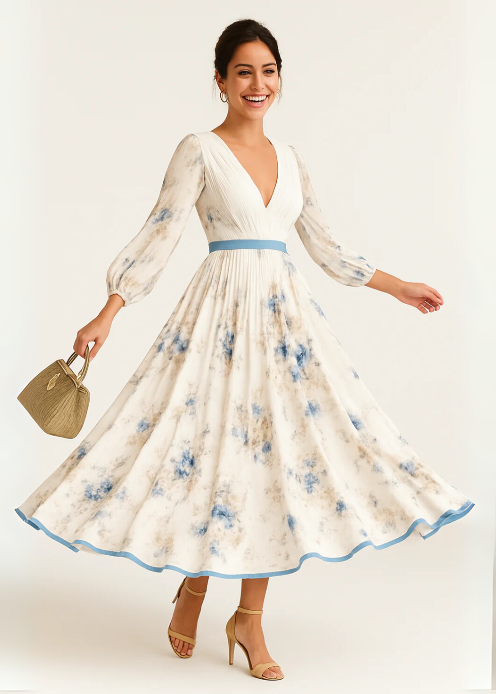 Paz™ | Tijdloos Geplooid Maxi Jurk met Bloemen