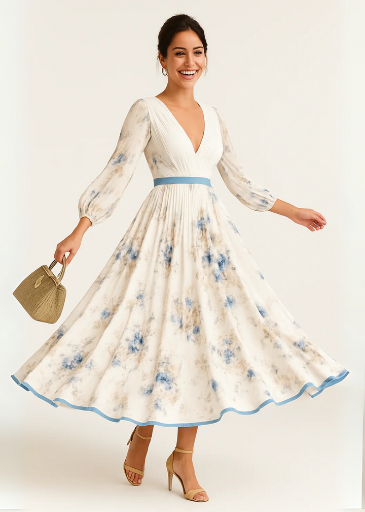 Paz™ | Tijdloos Geplooid Maxi Jurk met Bloemen