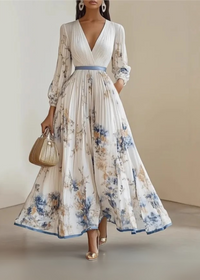 Paz™ | Tijdloos Geplooid Maxi Jurk met Bloemen