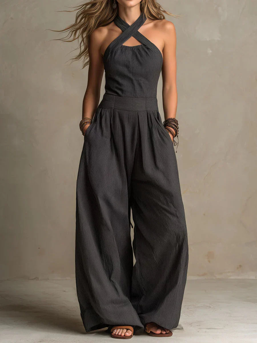 Bianca | Elegante Jumpsuit van Linnen en Katoen met Kruz-Ausschnitt