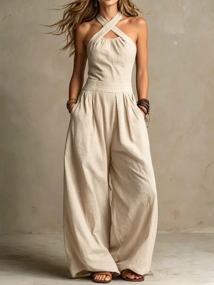 Bianca | Elegante Jumpsuit van Linnen en Katoen met Kruz-Ausschnitt