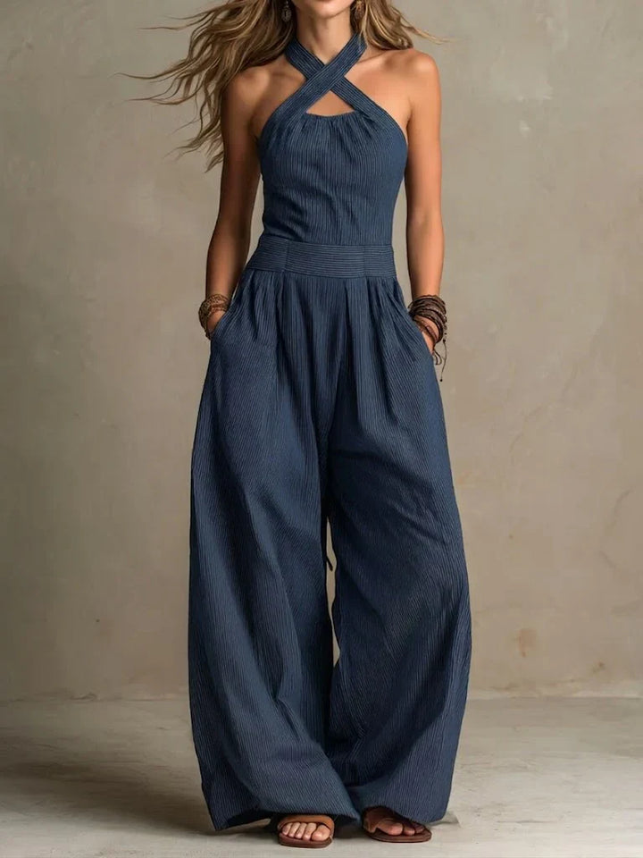 Bianca | Elegante Jumpsuit van Linnen en Katoen met Kruz-Ausschnitt