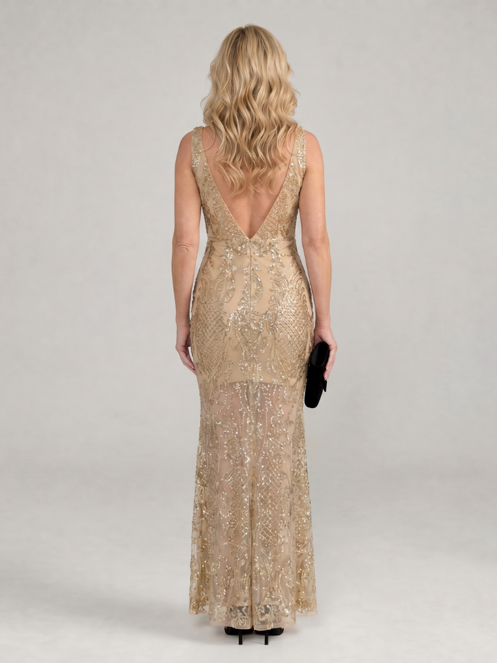 Rosalba | Elegante Midi-jurk in Beige en Lichtblauw