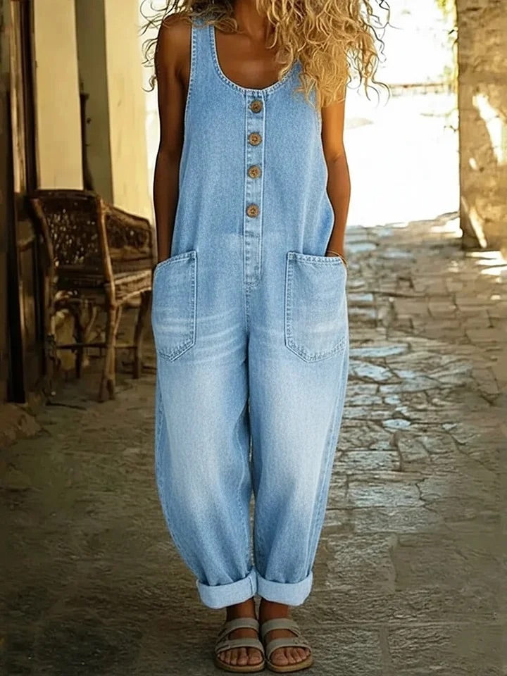 Grace | Salopette in Vintage Gewassen Katoenen Denim