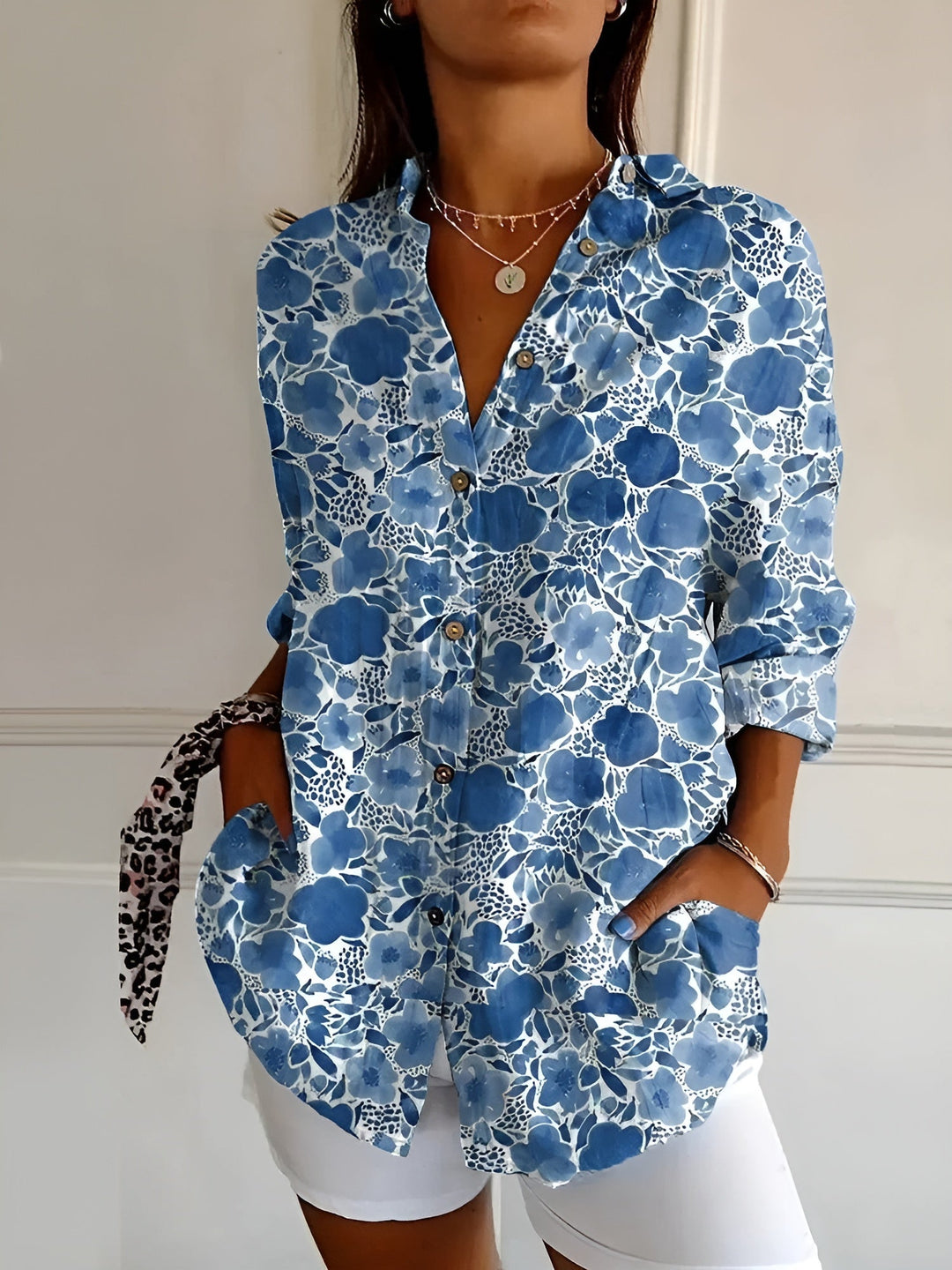 Maia | Blouse van Katoen met Bloemenmotief