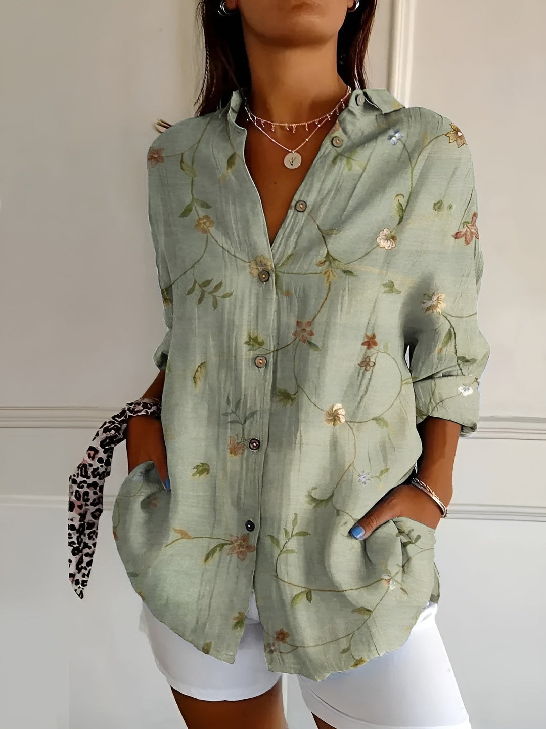 Maia | Blouse van Katoen met Bloemenmotief