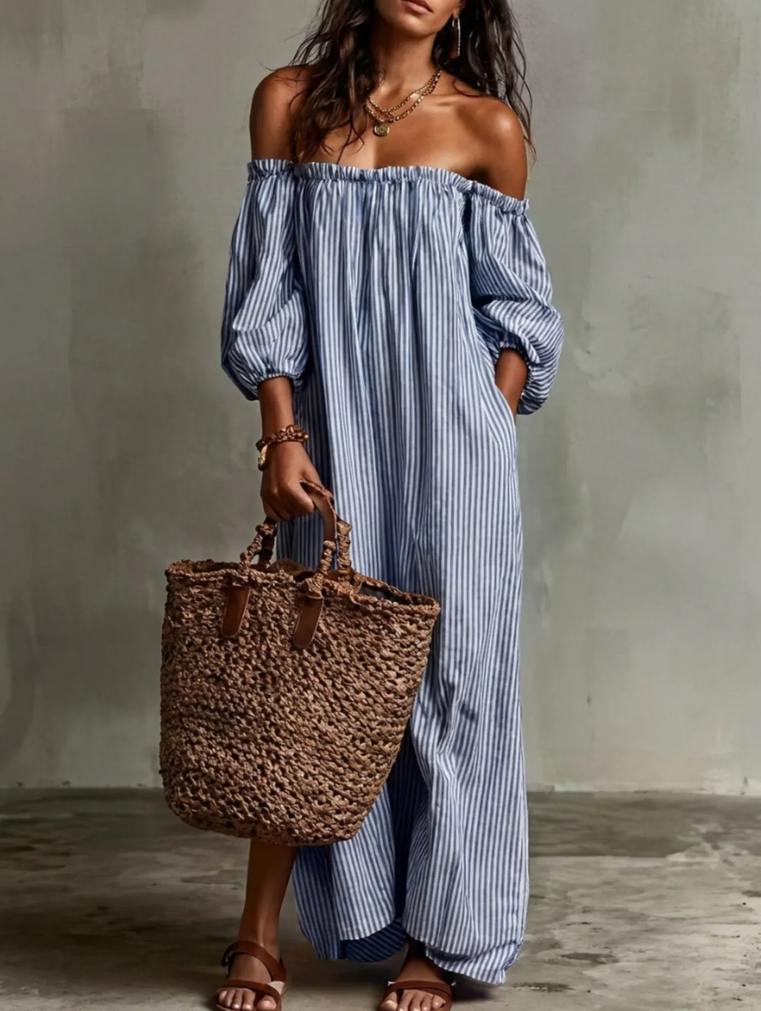 Elena | Lange vloeiende jurk met off-the-shoulder ontwerp