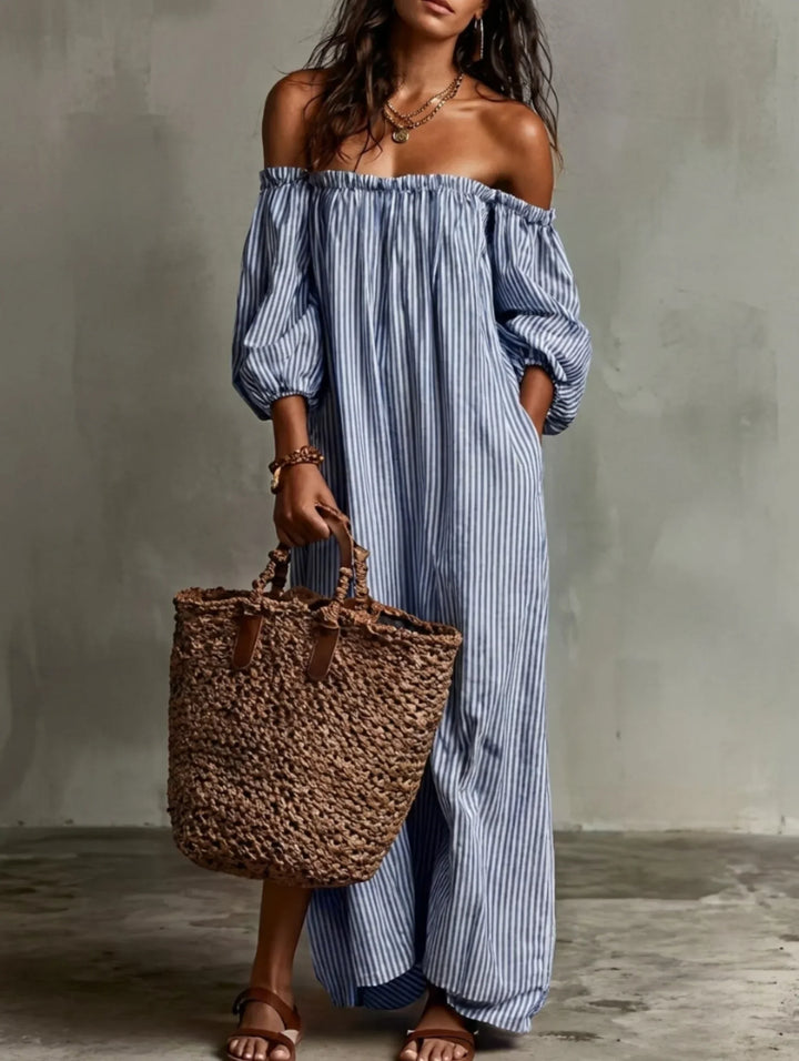 Elena | Lange vloeiende jurk met off-the-shoulder ontwerp