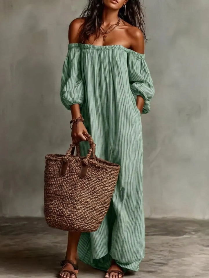 Elena | Lange vloeiende jurk met off-the-shoulder ontwerp