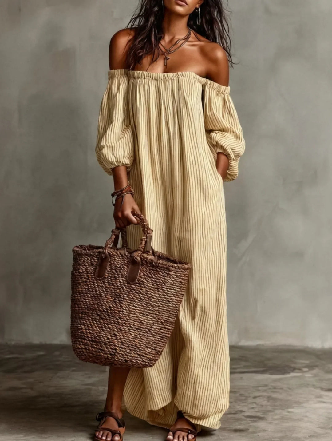 Elena | Lange vloeiende jurk met off-the-shoulder ontwerp