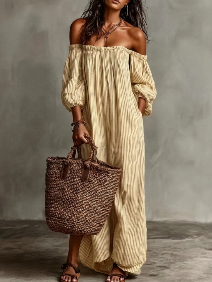 Elena | Lange vloeiende jurk met off-the-shoulder ontwerp
